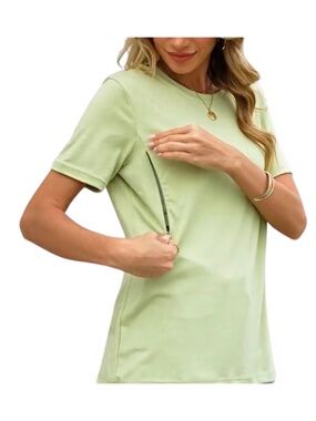 Sage Green Maternity Nursing T-Shirt Hidden Zipper Breastfeeding Top